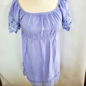 Haute Monde Blue Off Shoulder Lace & Denim Dress Large